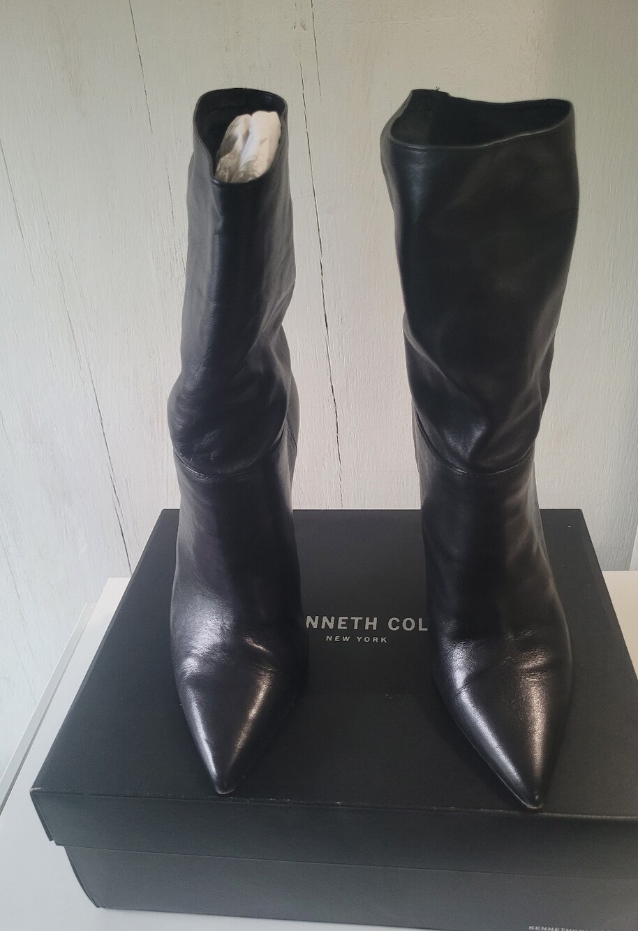 Kenneth Cole Black Leather Pointed Toe Mid-Calf Boots